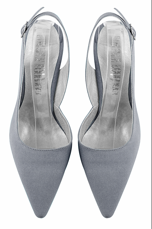 Mouse grey women's slingback shoes. Pointed toe. Very high slim heel. Top view - Florence KOOIJMAN